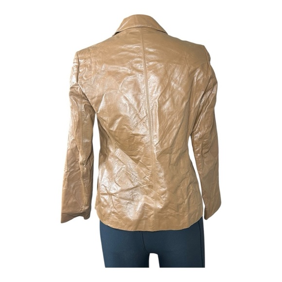 Jones New York Jacket Brown 100% Leather Collared Buttons Pockets Lined Size 6 - Picture 3 of 8